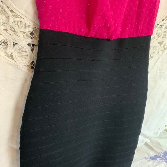 Express Bandage Party Cocktail Dress Fuchsia & Black Body Contouring Size XS - Picture 4 of 9